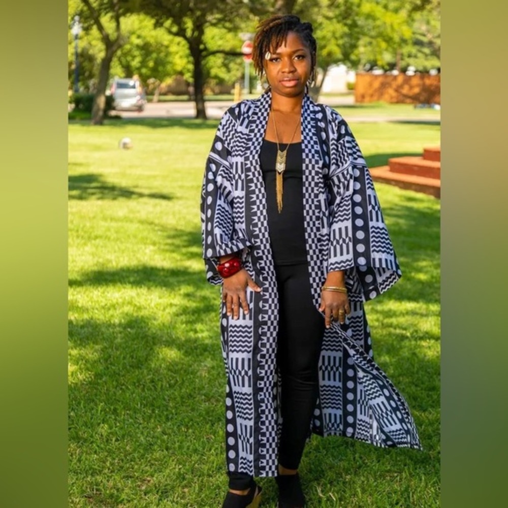 Kimono Jacket in Black and White African Print